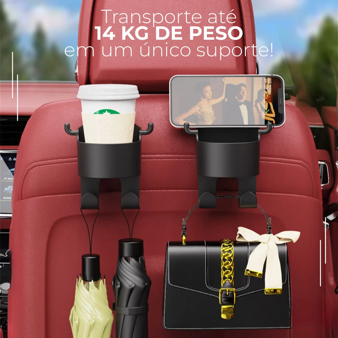 Gancho para Bolsas com Porta-Copo e Apoio de Celular